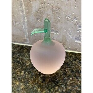 Crowning Touch Vintage Frosted Peach Glass Apple Paperweight - EUC